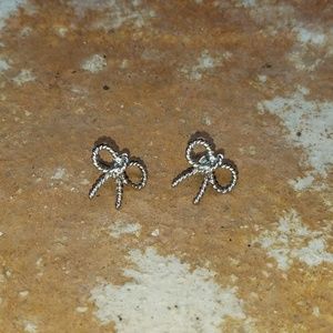 Silver Rope Bow Tie Earrings